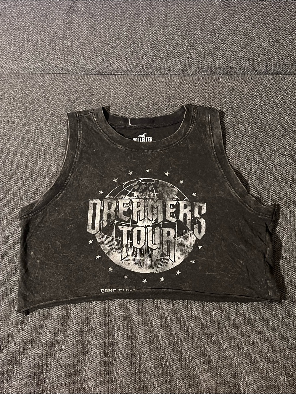 Hollister Black Washed 'Dreamers Tour' Cropped Muscle Tank